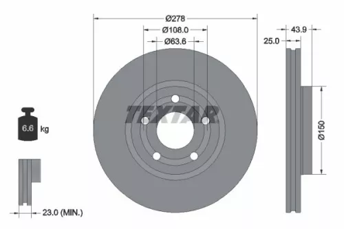 2x Textar Front Vented Brake Discs Pair For Ford Ford Australia Puma Tourneo Cou