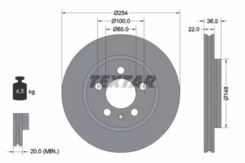 2x Textar Rear Vented Brake Discs Pair For Vw Polo Polo Van
