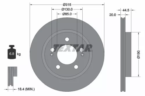 2x Textar Rear Vented Brake Discs Pair For Kg Mobility Ssangyong Rexton