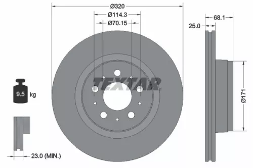 2x Textar Front Vented Brake Discs Pair For Tesla Model 3