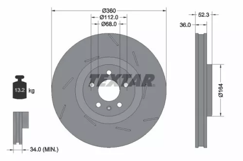 Textar Single Front Right Vented Brake Disc For Porsche Macan                      
