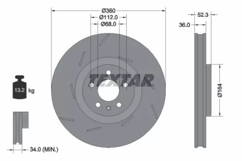 Textar Single Front Left Vented Brake Disc For Porsche Macan                       