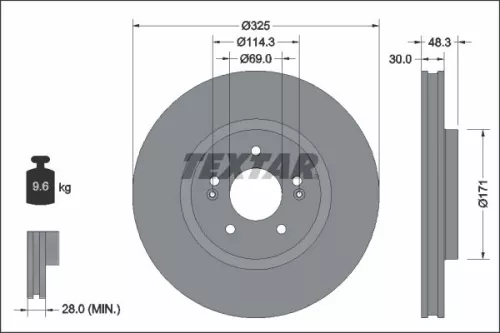 2x Textar Front Vented Brake Discs Pair For Hyundai Kia Santa Cruz Sportage Tucs