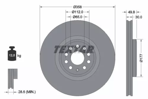 2x Textar Front Vented Brake Discs Pair For Audi Mercedes Skoda Vw Elroq Enyaq I