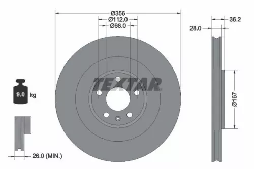 2x Textar Rear Vented Brake Discs Pair For Porsche Macan