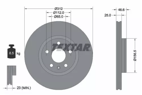 2x Textar Front Vented Brake Discs Pair For Mg Mg (Saic) Roewe (Saic) Erx5 Gs Hs