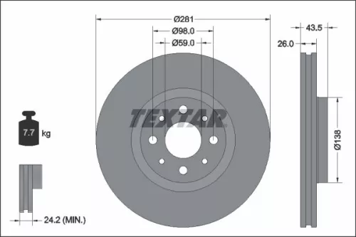 2x Textar Front Vented Brake Discs Pair For Abarth Fiat 500 500e