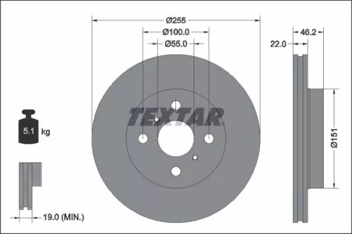 2x Textar Front Vented Brake Discs Pair For Toyota Aqua Yaris