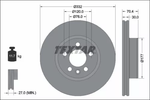 2x Textar Front Vented Brake Discs Pair For Vw California Multivan