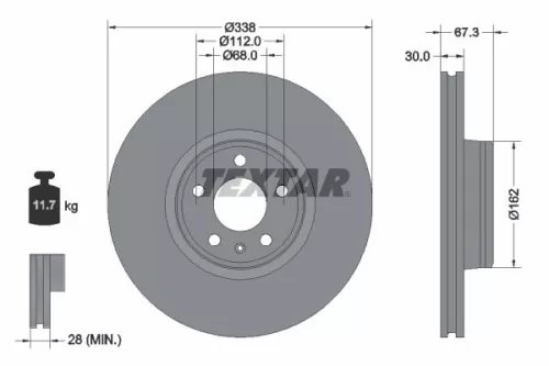 2x Textar Front Vented Brake Discs Pair For Audi A6 A6 Allroad A6 E-tron A7