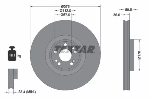 2x Textar Front Vented Brake Discs Pair For Mercedes Gle Gls
