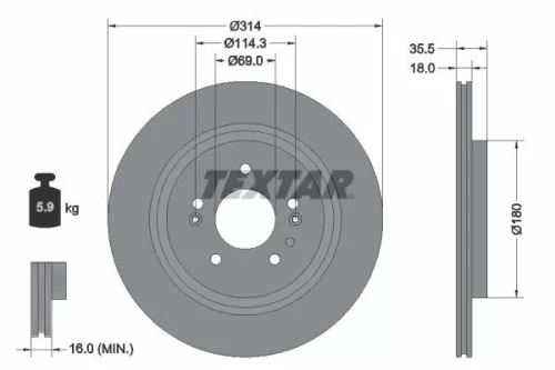2x Textar Rear Vented Brake Discs Pair For Hyundai Palisade Santa Fe