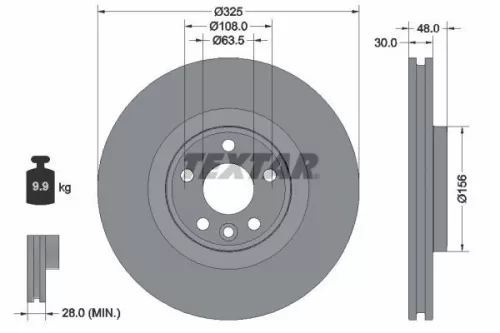 2x Textar Front Vented Brake Discs Pair For Land Rover Range Rover Velar