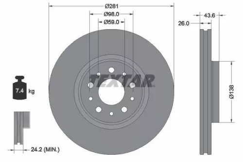 2x Textar Front Vented Brake Discs Pair For Fiat Tipo