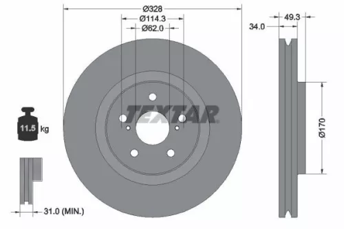 2x Textar Front Vented Brake Discs Pair For Lexus Toyota Rav 4 Rx
