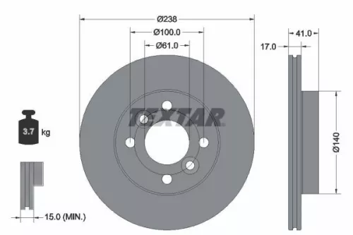 2x Textar Front Vented Brake Discs Pair For Dacia Renault Renault (Dfac) K-ze Kw