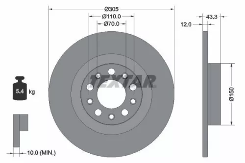 2x Textar Rear Solid Brake Discs Pair For Alfa Romeo Jeep Compass Renegade Tonal