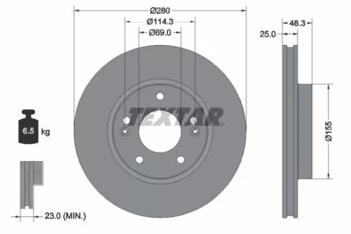 2x Textar Front Vented Brake Discs Pair For Byd Hyundai Kia Dolphin Kona Niro Se