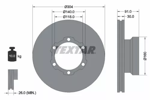 2x Textar Front Vented Brake Discs Pair For Mercedes T2/ln1 Vario