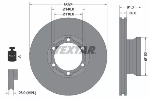 2x Textar Front Vented Brake Discs Pair For Mercedes T2/ln1 Vario
