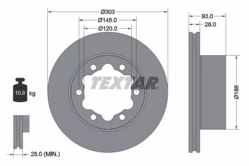 2x Textar Rear Vented Brake Discs Pair For Freightliner Mercedes Mercedes (Fjda)