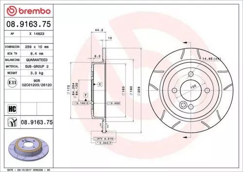 BREMBO BREMBO 08.9163.75 2x Brembo Rear Solid Brake Discs 259mm Fits Mini Mini 