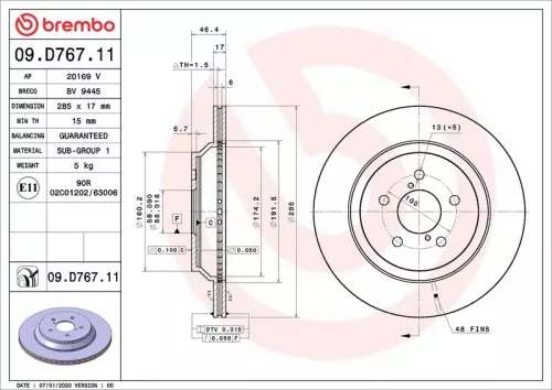 2x Brembo Rear Vented Brake Discs 285mm Fits Subaru Forester Impreza Xv