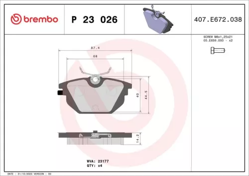P23026 Brembo Pads Fits Alfa Romeo Fiat Lancia 0060765020