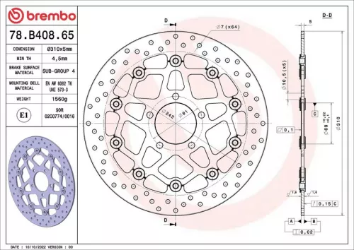 Brembo Front Two-Part Brake Disc Brake Disc 310mm Fits Suzuki Dl Klv Sv V-Strom