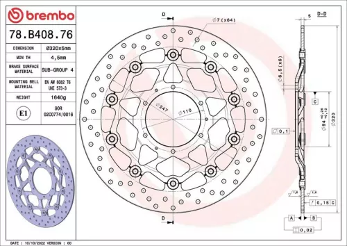 Brembo Front Two-Part Brake Disc Brake Disc 320mm Fits Honda Cbr (601Cc - )