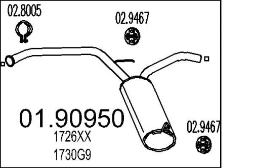 Mts 01.90950 Muffler Exhaust Silencer Back Box Fits Citroen Peugeot Toyota 10