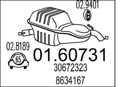 Mts 01.60731 Muffler Exhaust Silencer Back Box Fits Volvo S60 V70