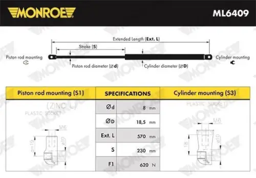 Monroe ML6409 Rear Boot Tailgate Gas Strut Fits Renault Laguna